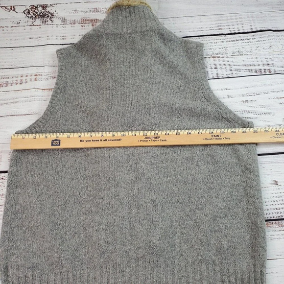 Eddie Bauer Sweater Vest Women XL Gray Faux Fur Trim Zip Wool Alpaca Blend Cabin - Picture 9 of 14
